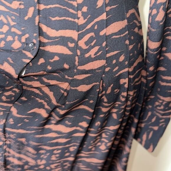 & Other Stories 0 Black Caramel Brown Long Sleeve Pleated Shirt Maxi Dress - Picture 11 of 14